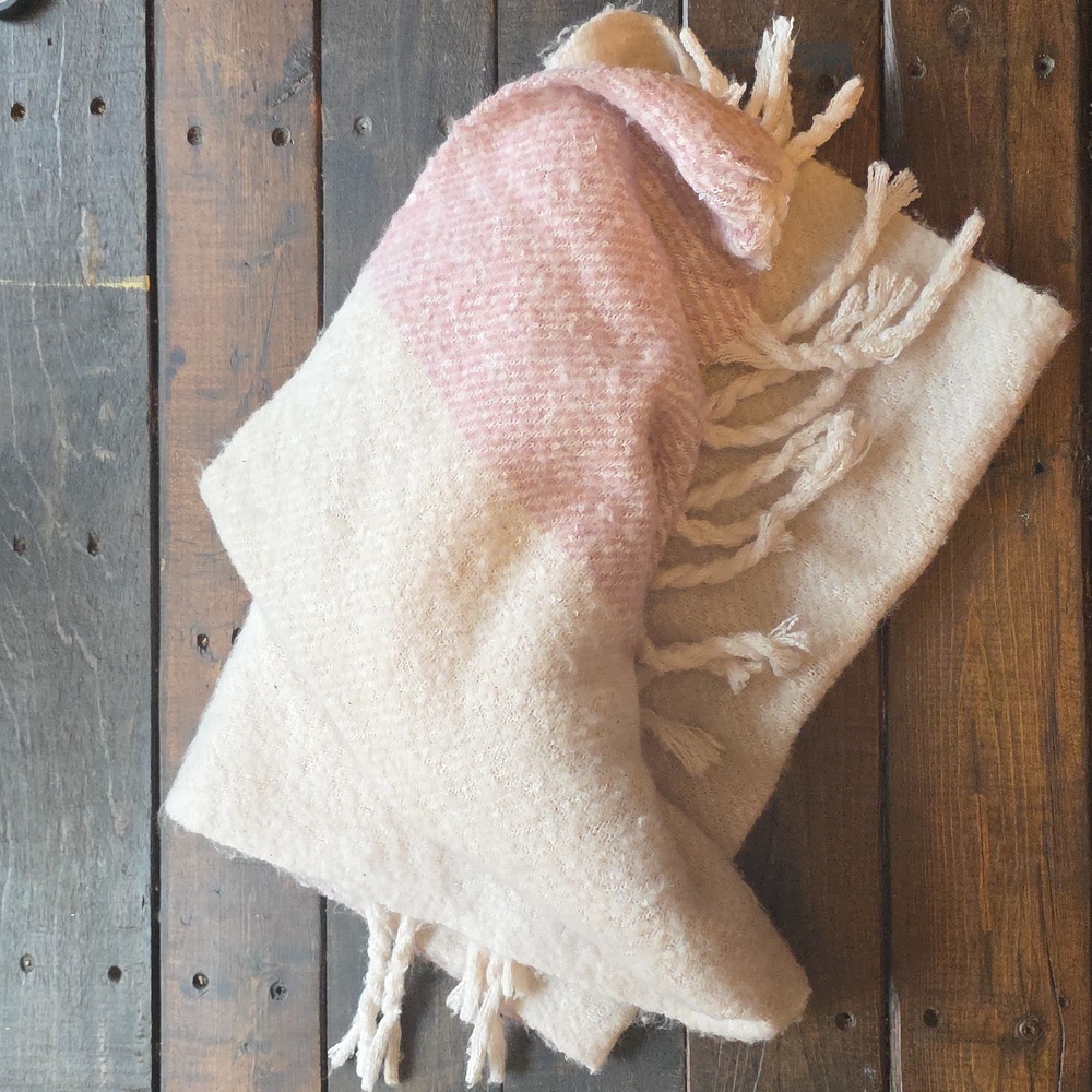Cream Blush Pink Chunky Scarf Oversized Cozy Fringe Winter Wrap
